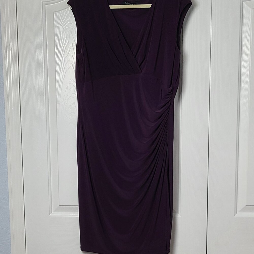 Women's Ralph Lauren Sleeveless V-Neck Plum/Deep Purple Dress Sz 16